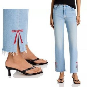 NWT Mother The Rambler Slice Hover Fray Bow Ankle Wide Leg Jeans $288 - Size 24